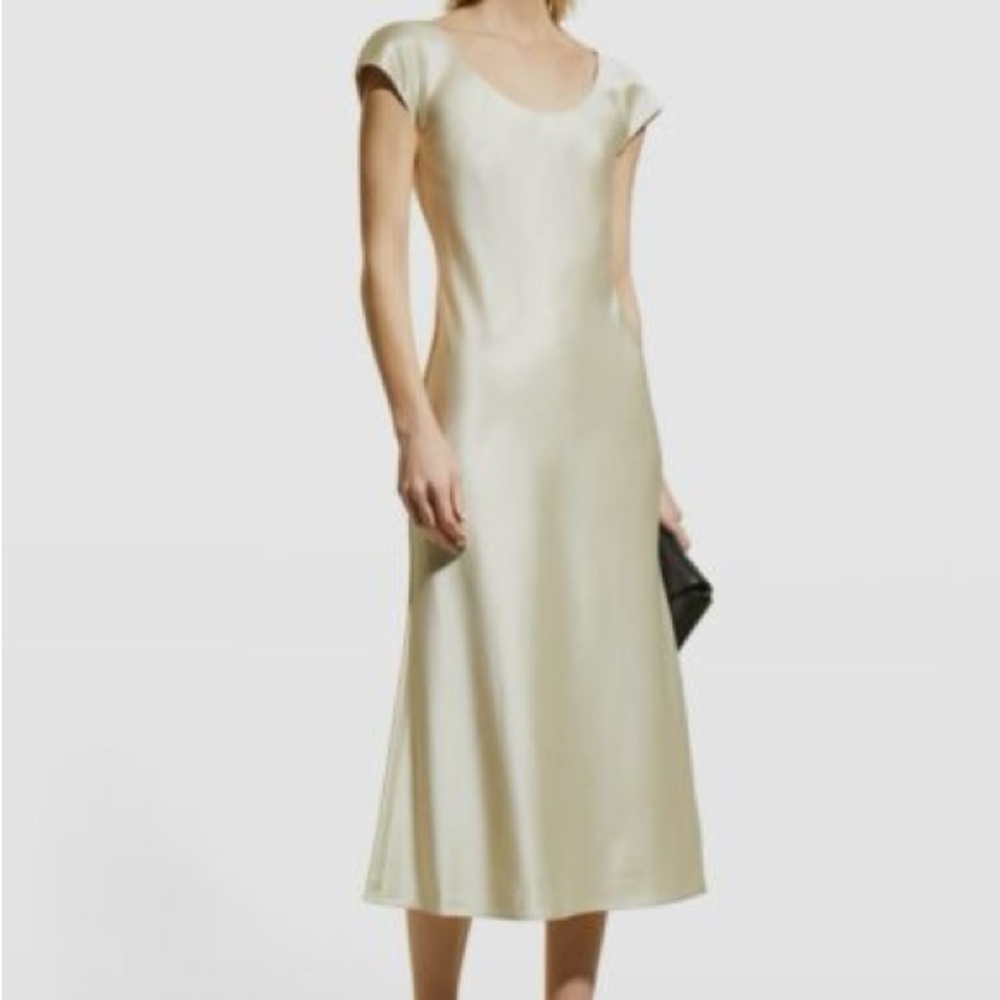 Toteme Women Ivory Satin Cap-Sleeve Midi A-Line Dress Size FR 34/US 2